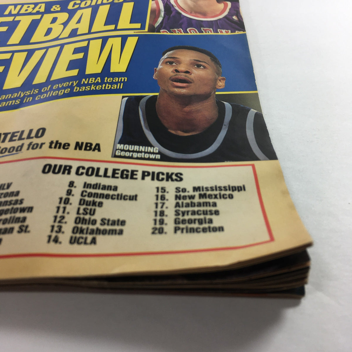 Cover of Inside Sports magazine from November 1990 featuring NBA legends Michael Jordan and Sean Chambers, highlighting college basketball analysis and rankings, with a focus on Alonzo Mourning from Georgetown.