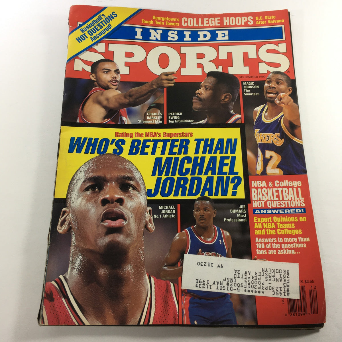 Inside Sports Magazine December 1990 featuring NBA legends Michael Jordan and Magic Johnson, showcasing basketball rivalry, with prominent cover story and vibrant images.