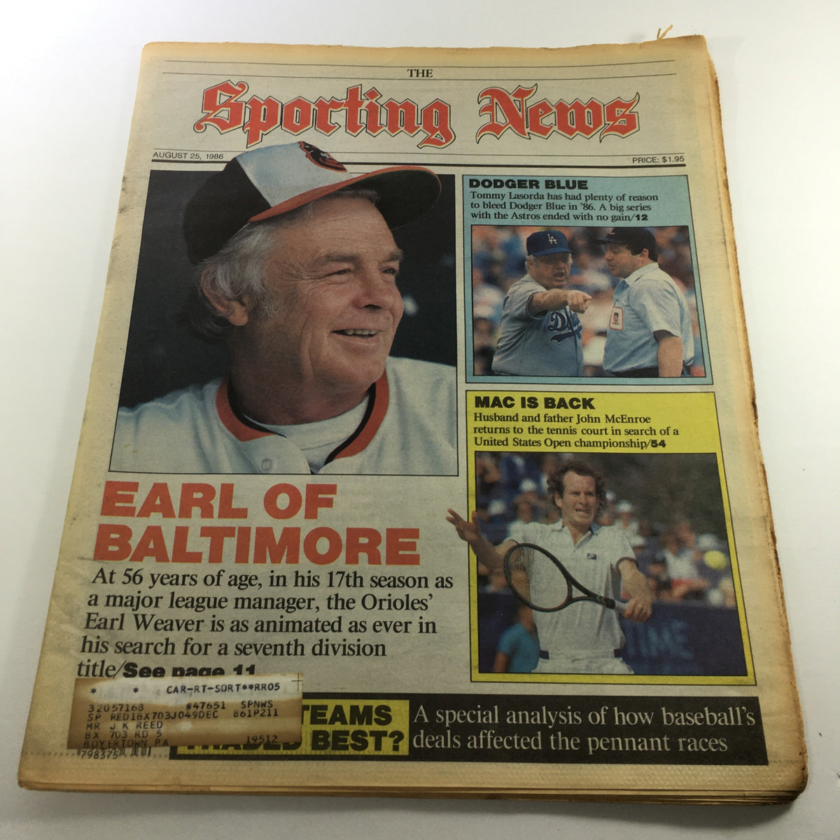 VTG The Sporting News August 25 1986 cover featuring coaches Earl Weaver and Tommy Lasorda, showcasing baseball history.