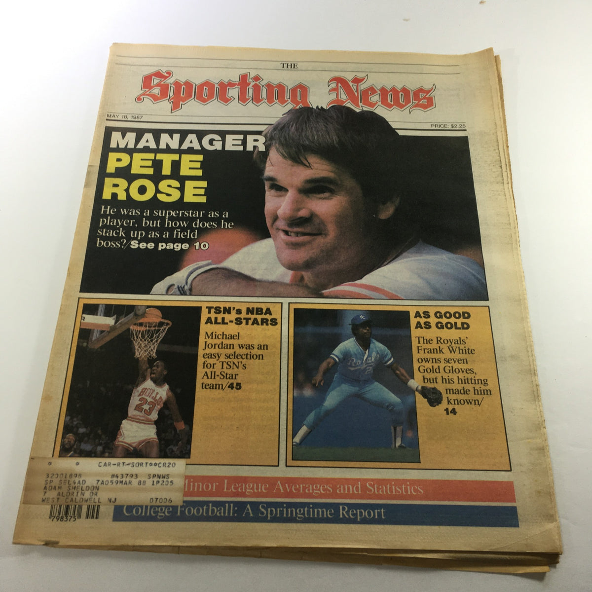 VTG The Sporting News May 18 1987 featuring Manager Pete Rose, highlighting his career as a player and manager, with a photo of Pete Rose on the cover.