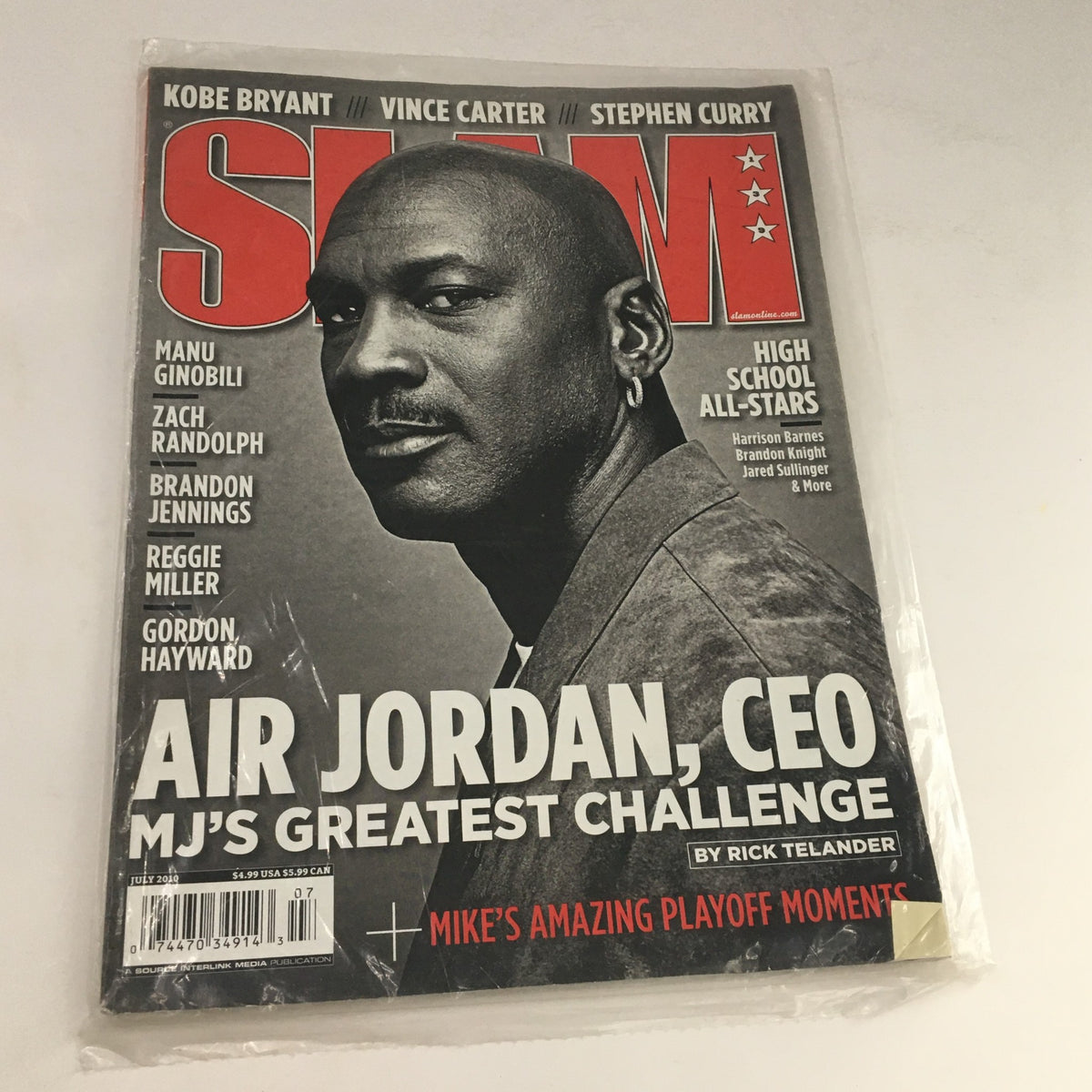 Cover of Slam Magazine July 2010 featuring Michael Jordan, CEO of Air Jordan, showcasing his prominent role in basketball culture and history.