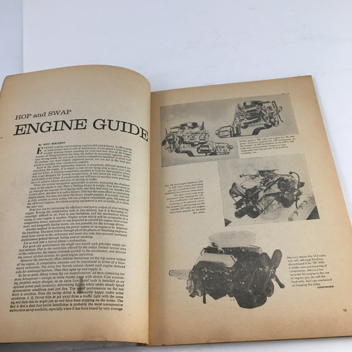 Interior pages of the Rod Builder Annual Fall 1959 Edition featuring an article on Engine Guide for enhancing vehicle performance.