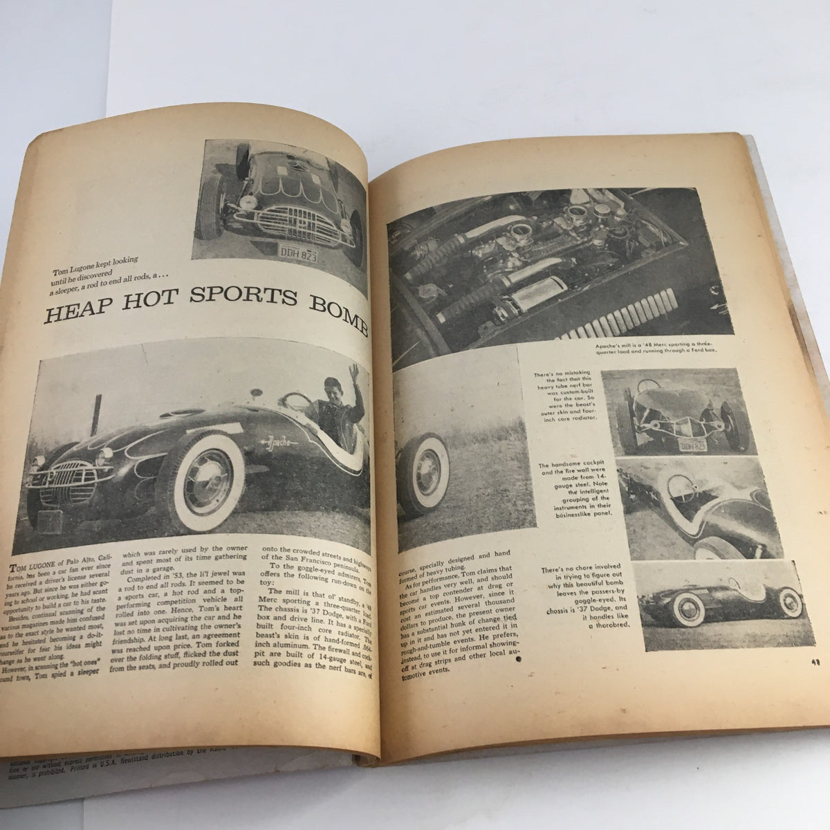 Interior pages of the Rod Builder Annual Fall 1959 Edition highlighting the Heap Hot Sports Bomb article with detailed images and descriptions.