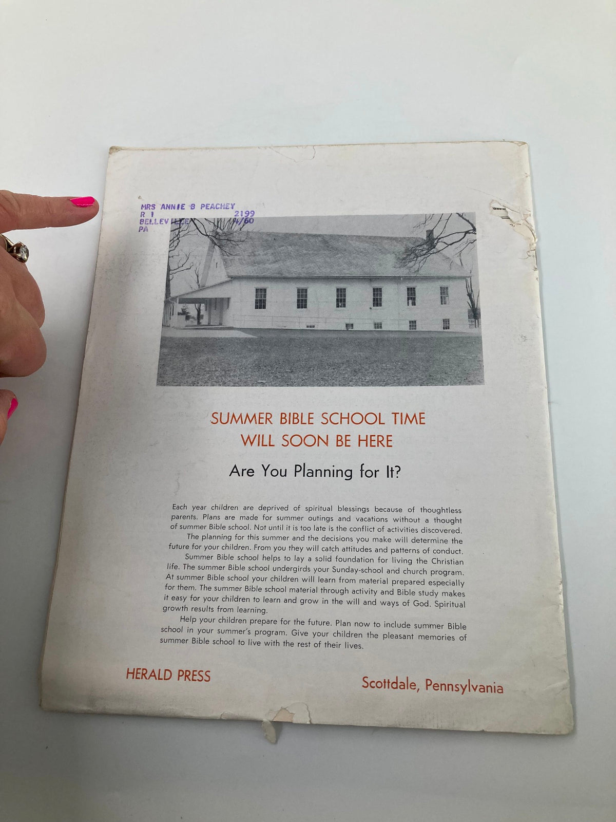 Back cover of VTG Christian Living Magazine March 1960 featuring advertisement for Summer Bible School with a photograph and text. Highlights include planning for children's spiritual growth through summer programs.