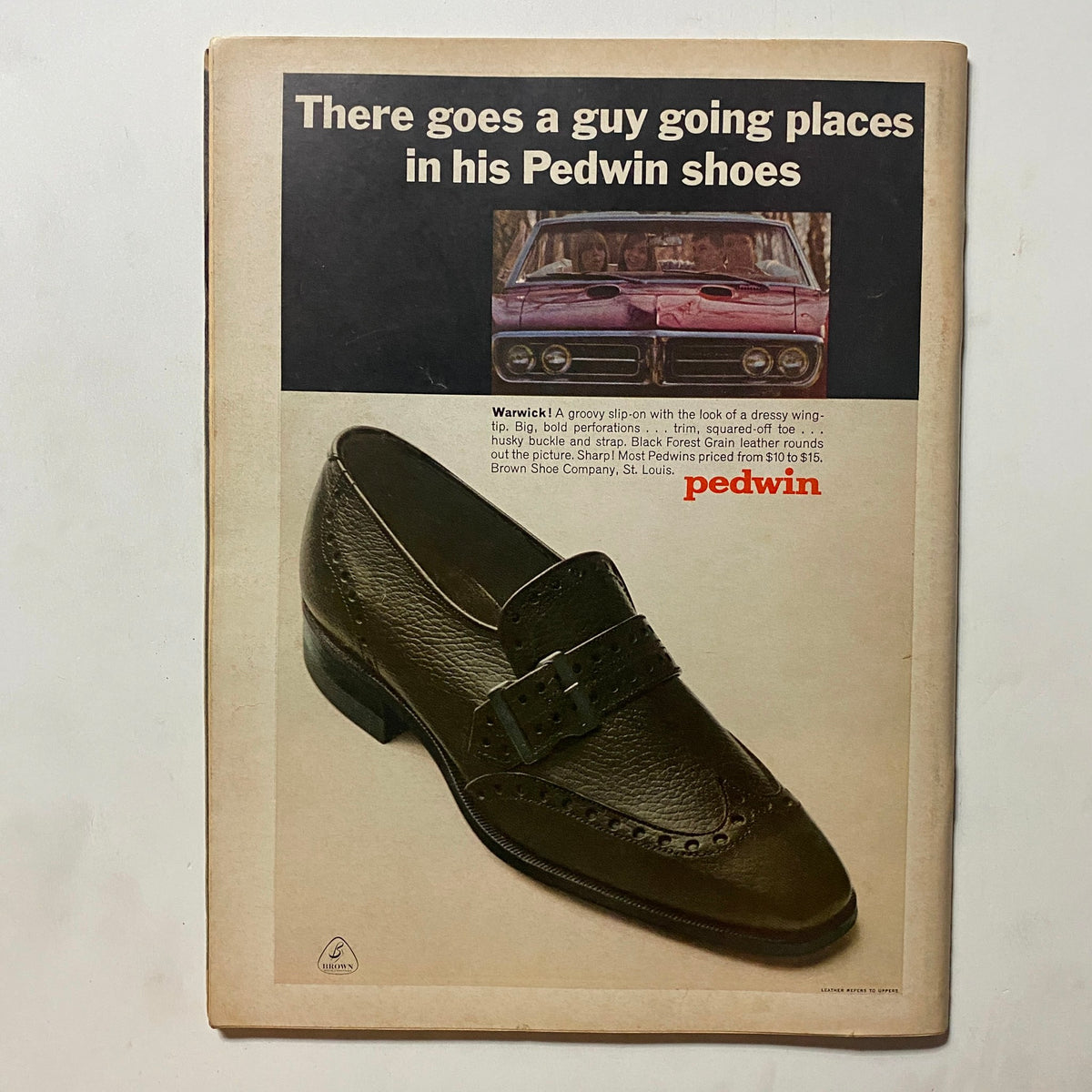 Back cover of VTG Hot Rod Magazine December 1967 advertising Pedwin shoes, illustrating vintage marketing styles of the 1960s.
