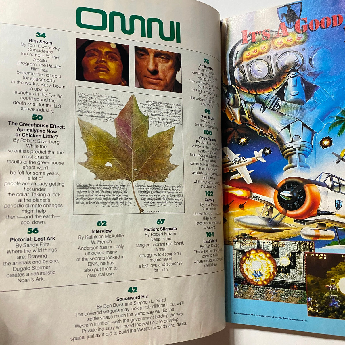 Inside spread of Omni Magazine July 1991, Volume 13, Number 10 highlighting the article Spaceward Ho! with accompanying imagery and text about space exploration.