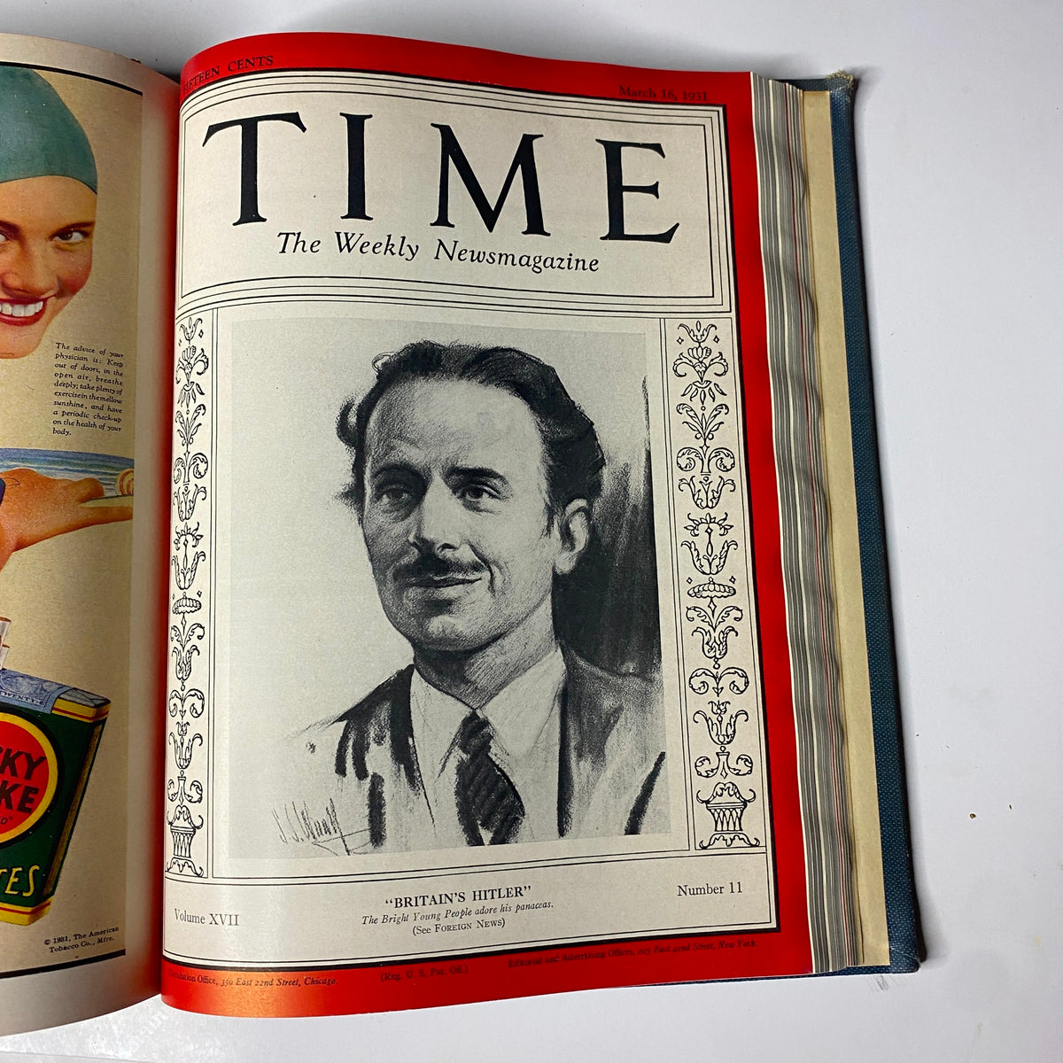 March 16, 1931 cover of Time Magazine presenting Britain's Hitler, included in the Time Magazine Library Bound collection from January 12 to March 30, 1931.