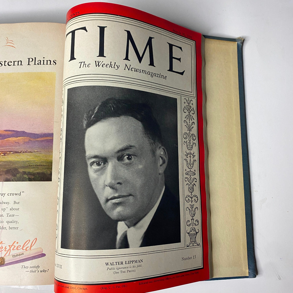 Time Magazine cover featuring Walter Lippmann, March 30, 1931, from the collection Time Magazine Library Bound Jan 12-March 30, 1931 Mahatma Gandhi Charlie Chaplin.