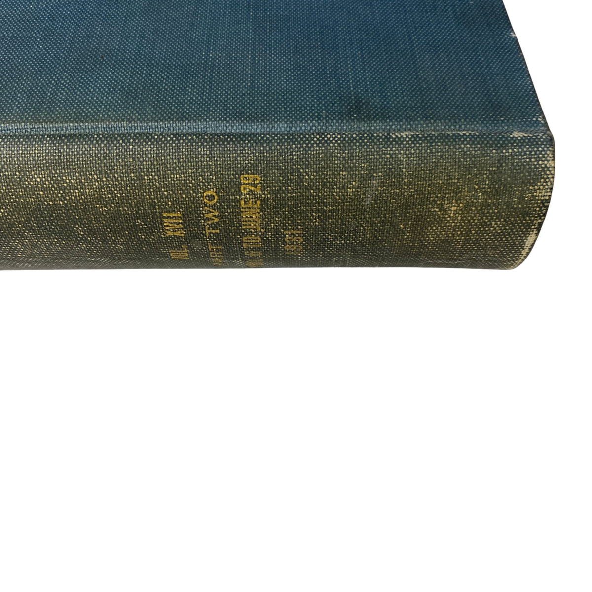 Detailed view of the spine of the Time Magazine bound volume, revealing the title and signs of use, covering April 6 - June 29, 1931.