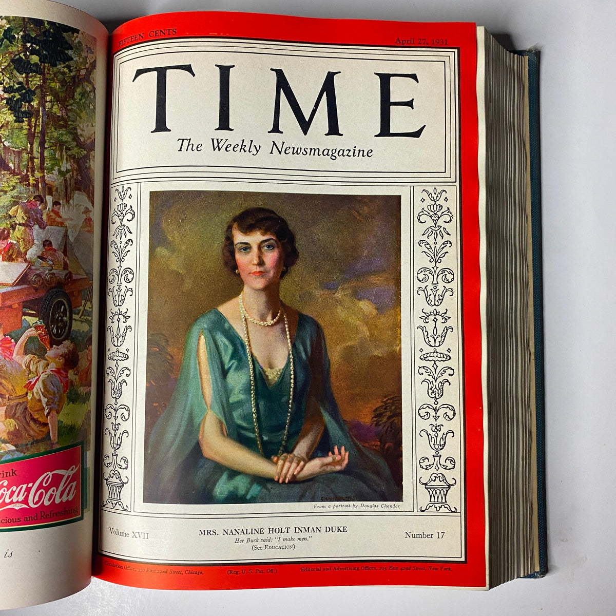 Cover of Time Magazine from April 20, 1931, featuring a portrait of Mrs. Nanaline Holt Inman Duke.