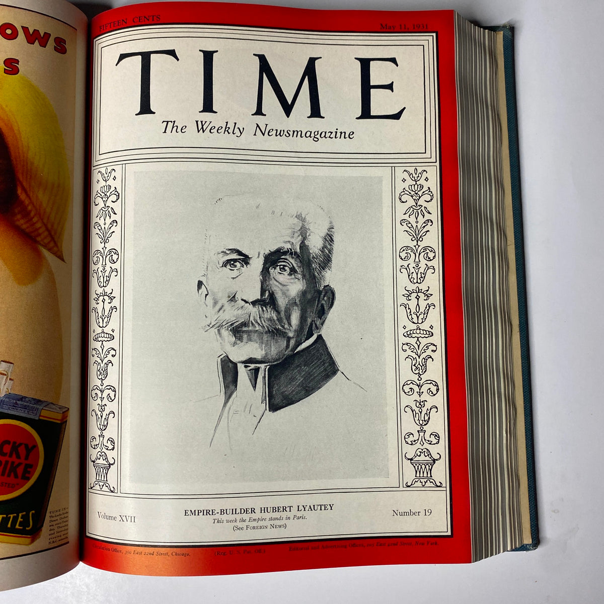 Front cover of Time Magazine dated May 11, 1931, featuring Empire-Builder Hubert Lyautey, part of the Time Magazine Library Bound April 6-June 29, 1931 collection.