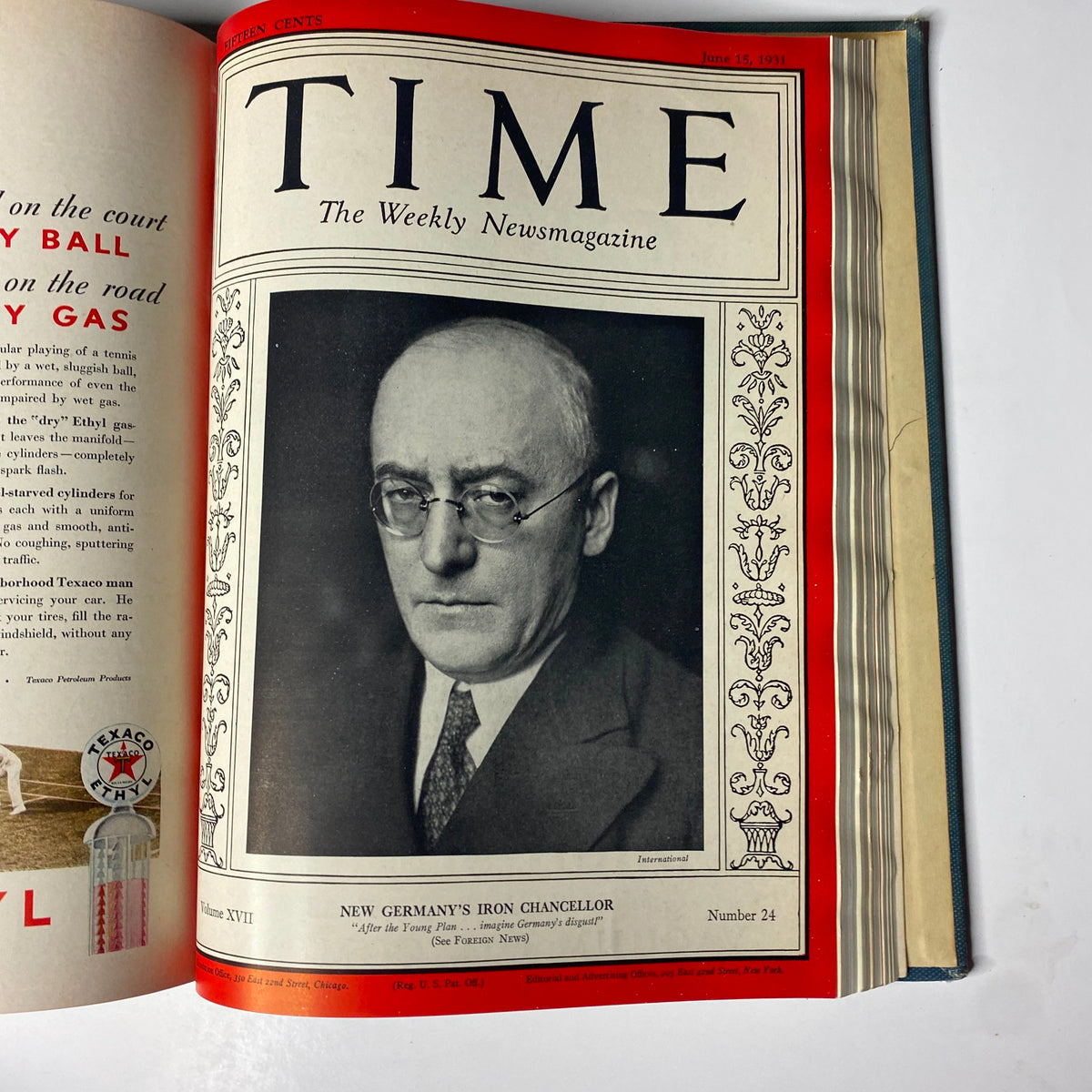 Cover page of Time Magazine from June 15, 1931, featuring 'New Germany's Iron Chancellor' in the Time Magazine Library Bound April 6-June 29, 1931 King Of Siam edition.
