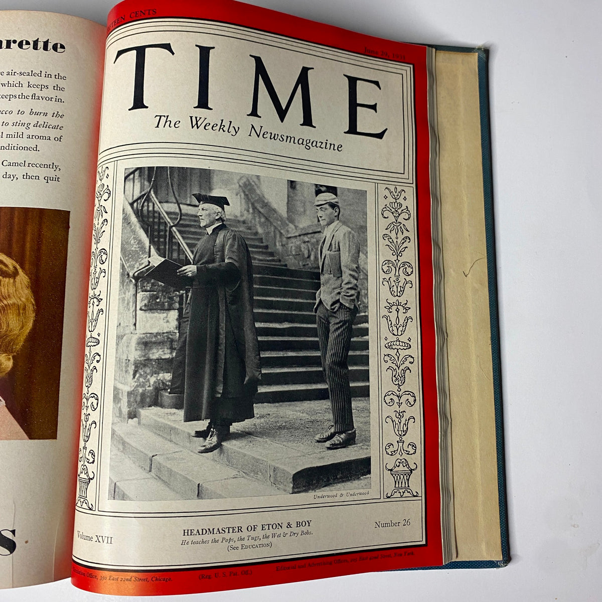 Cover page of Time Magazine from June 29, 1931, featuring 'Headmaster of Eton & Boy,' part of the Time Magazine Library Bound April 6-June 29, 1931 King Of Siam.