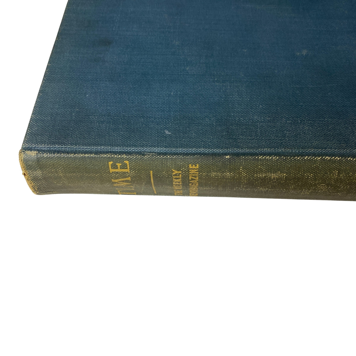 Spine of the Time Magazine Library Bound volume, revealing the title 'Time Magazine' in gold lettering.