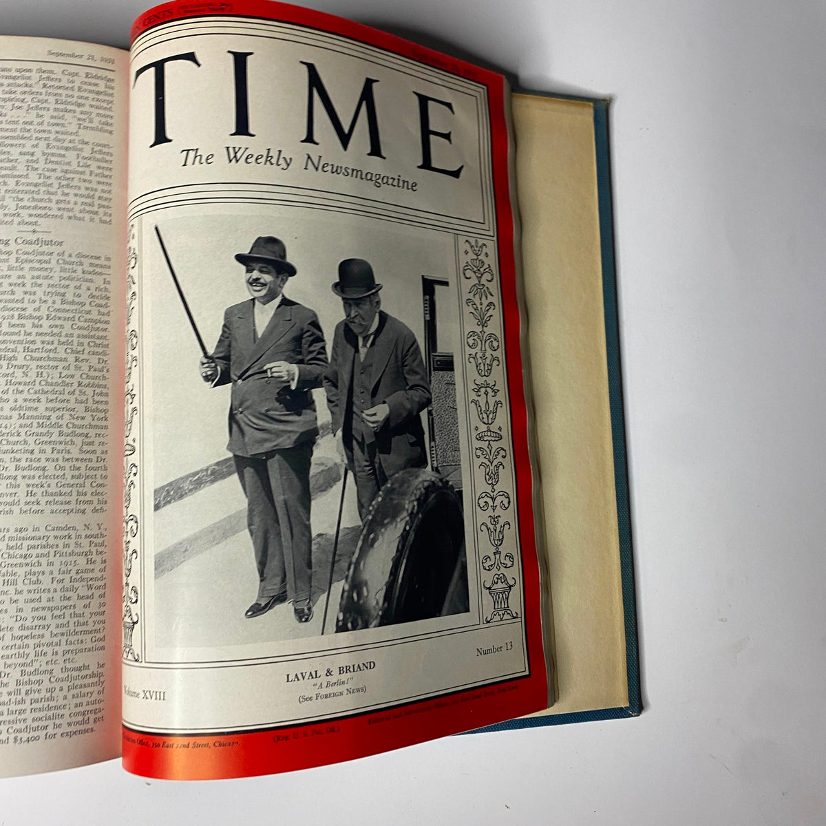 Cover of Time Magazine dated September 28, 1931, highlighting Laval & Briand, included in the Time Magazine Library Bound July 6-September 28, 1931 Nikola Tesla.