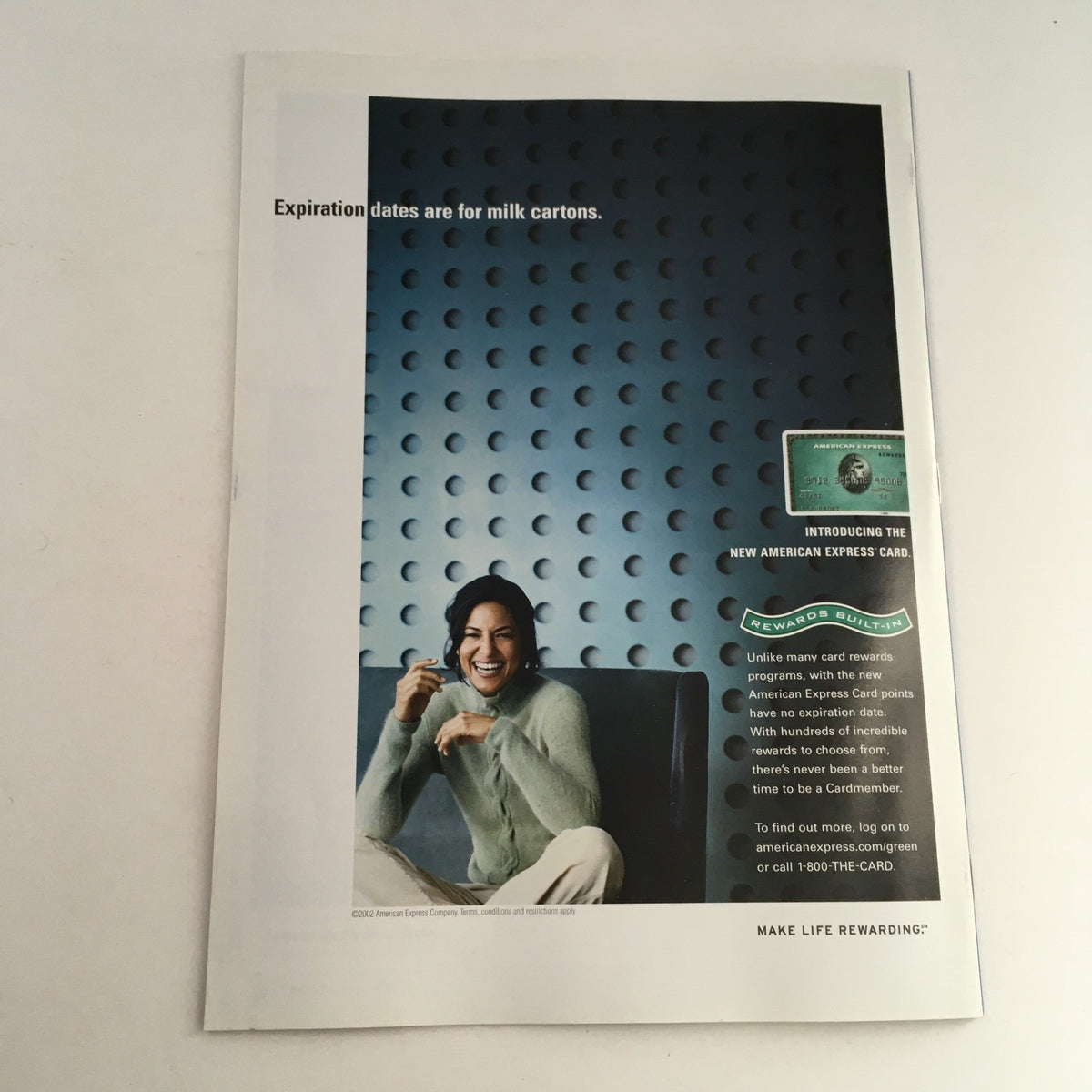 Advertisement page from The New Yorker 2002 Jet-Set Sounds Fall Music Theme Cover by Richard McGuire, promoting the new American Express Card with a modern design.