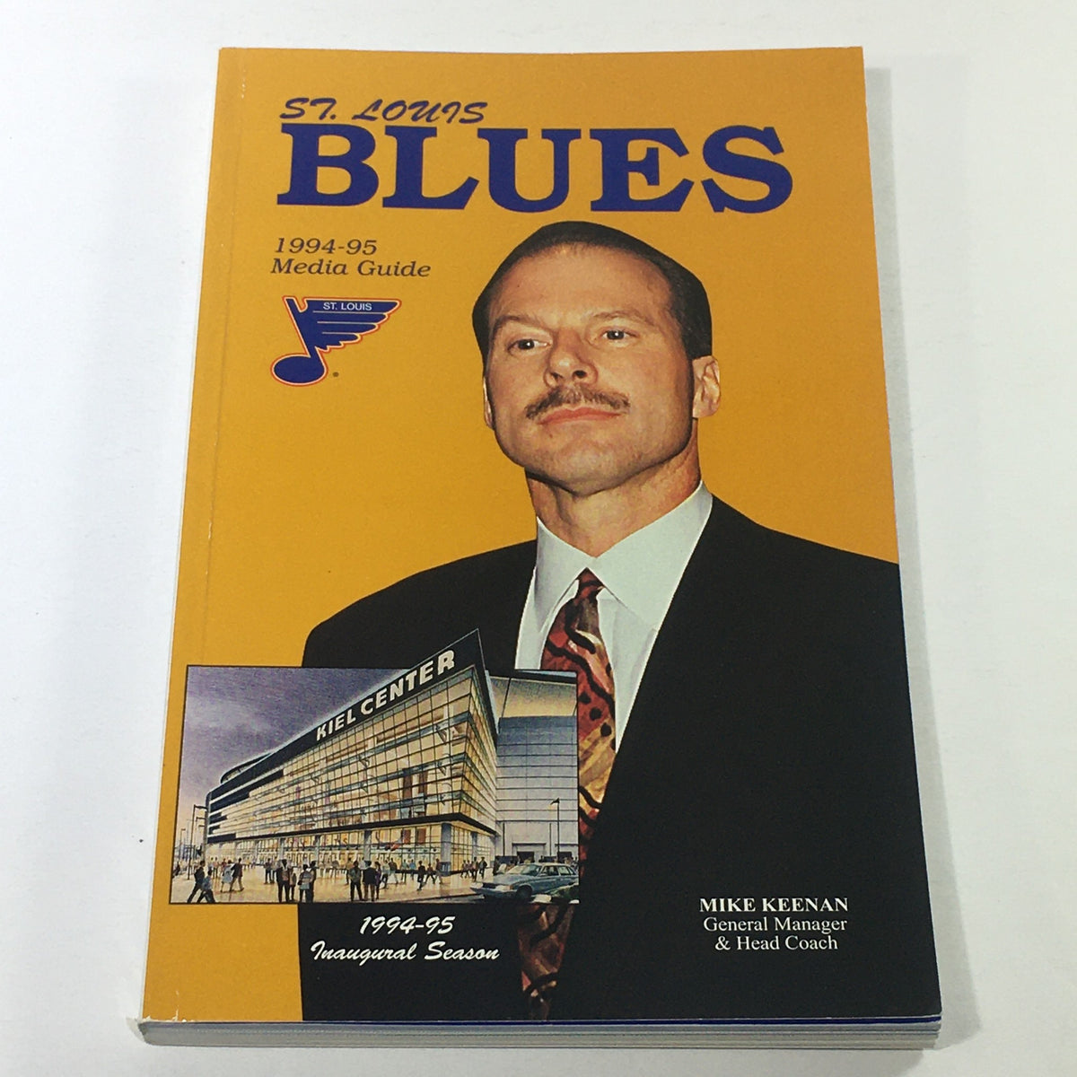 Cover of the VTG NHL Official Guide 1994-1995 featuring the St. Louis Blues and Head Coach Mike Keenan, showcasing the team's logo and a photo of the Kiel Center.