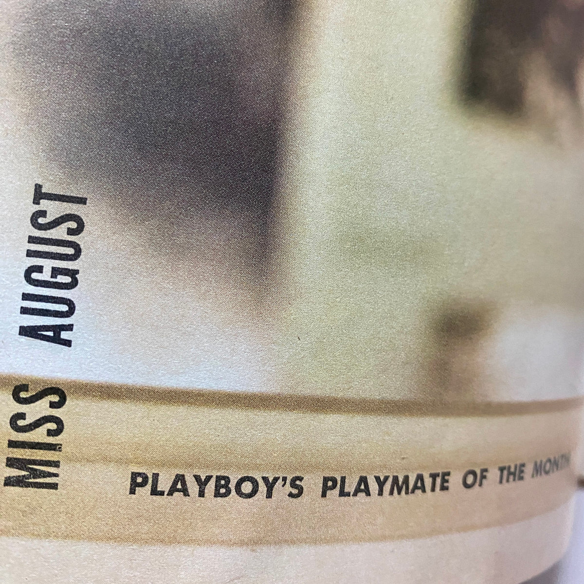 Close-up of the VTG Playboy Magazine August 1956 section highlighting Miss August and Playboy's Playmate of the Month.