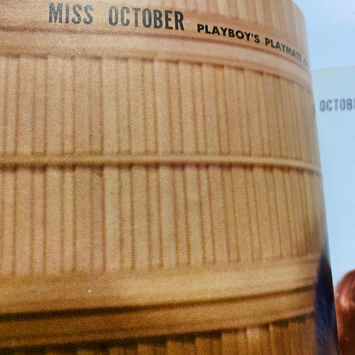 Inside page of VTG Playboy Magazine October 1958 featuring the title 'Miss October' and details about the centerfold.