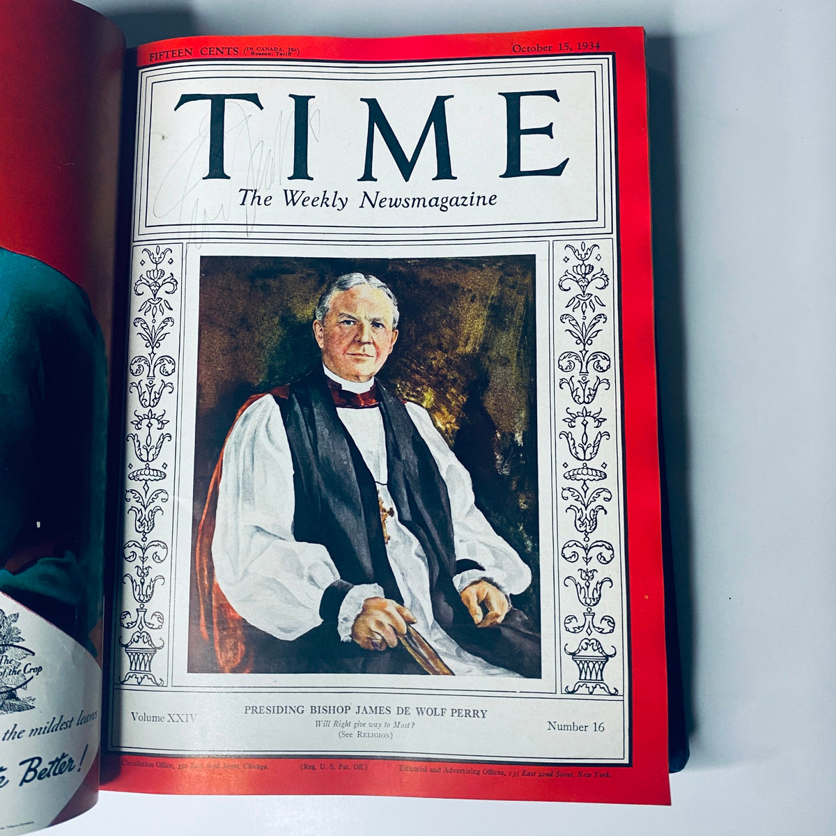 Title: Time Magazine Library Bound October 1-December 31, 1934 Thomas Benton. Cover of the October 15, 1934 issue featuring Presiding Bishop James De Wolf Perry.