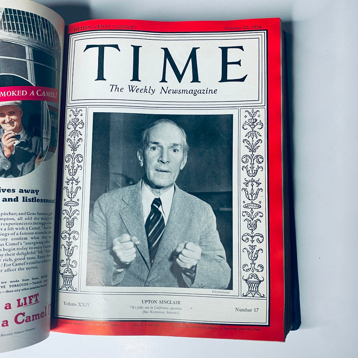 Title: Time Magazine Library Bound October 1-December 31, 1934 Thomas Benton. Cover of the October 22, 1934 issue featuring author Upton Sinclair.