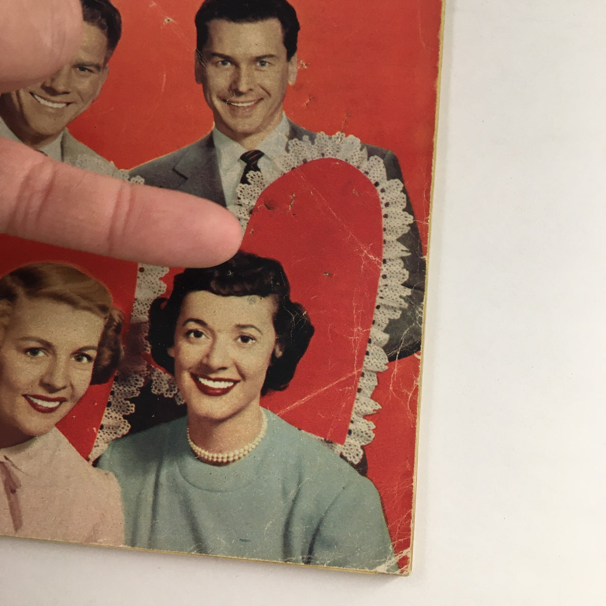 Close-up of the TV Guide Magazine February 12 1955 cover, highlighting Hit Parade Stars and decorative hearts.