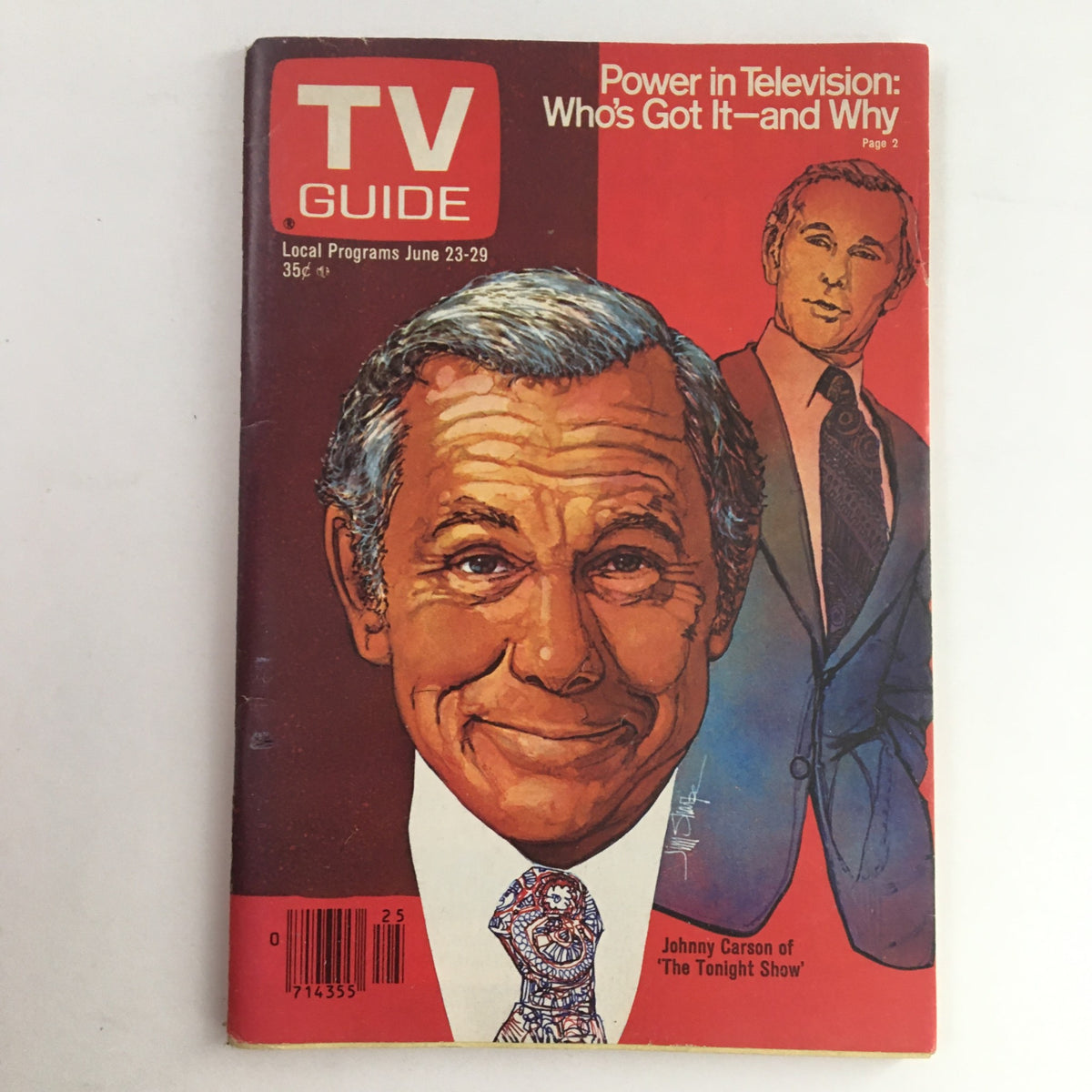 TV Guide Magazine June 23, 1979 cover featuring Johnny Carson, highlighting the theme 'Power in Television: Who's Got It—and Why' with vibrant colors and illustrations.