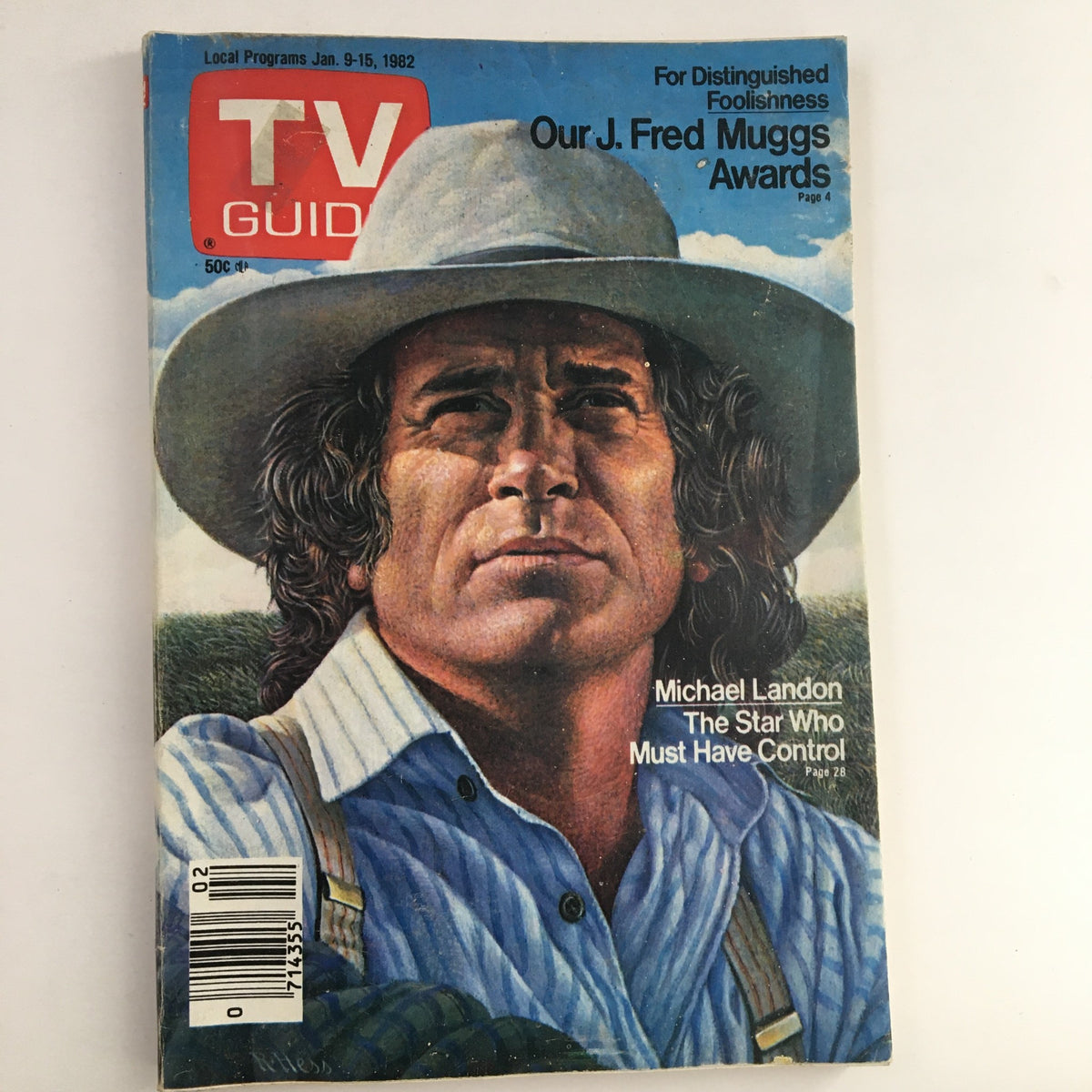 TV Guide Magazine January 9 1982 featuring Michael Landon on the cover, showcasing his intense expression and iconic hat, a collectible from the 1980s television era.