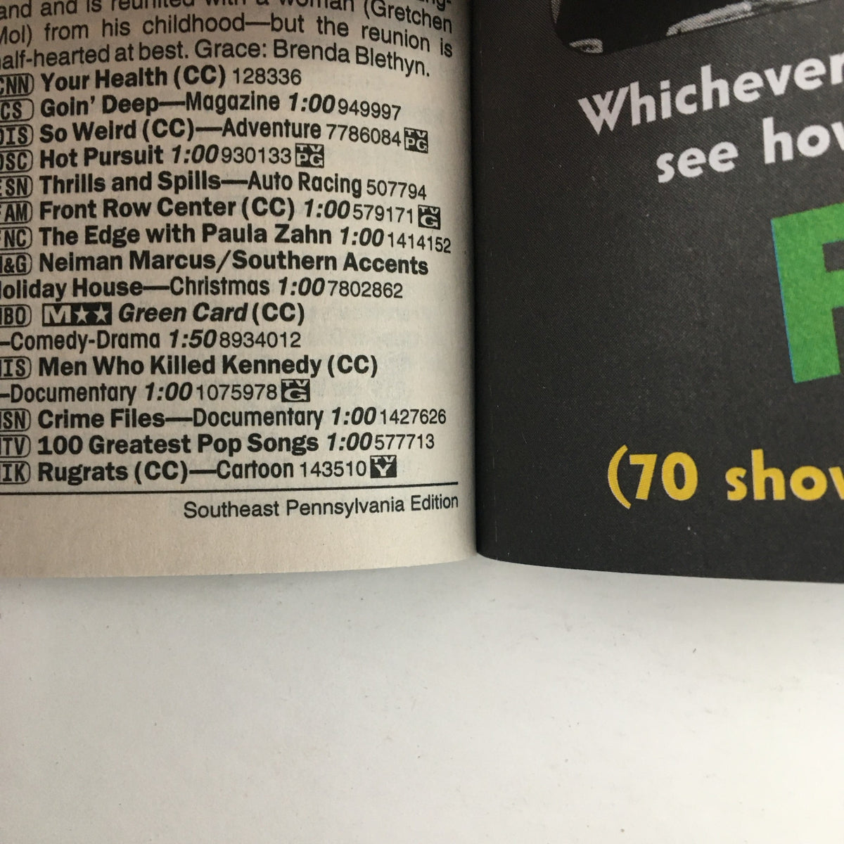 Inside page of TV Guide Magazine November 25 2000 showcasing TV listings, featuring Southeast Pennsylvania Edition.
