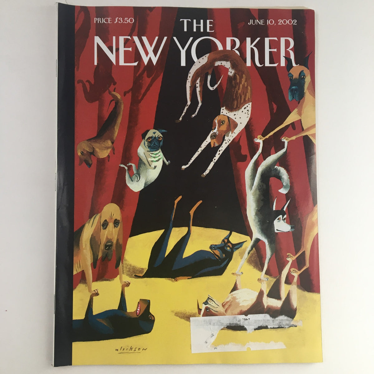 The New Yorker Full Magazine June 10, 2002 - Dog Show Cover by Mark Ulriksen featuring playful dogs in an artistic illustration, showcasing the whimsical charm of early 2000s Americana.