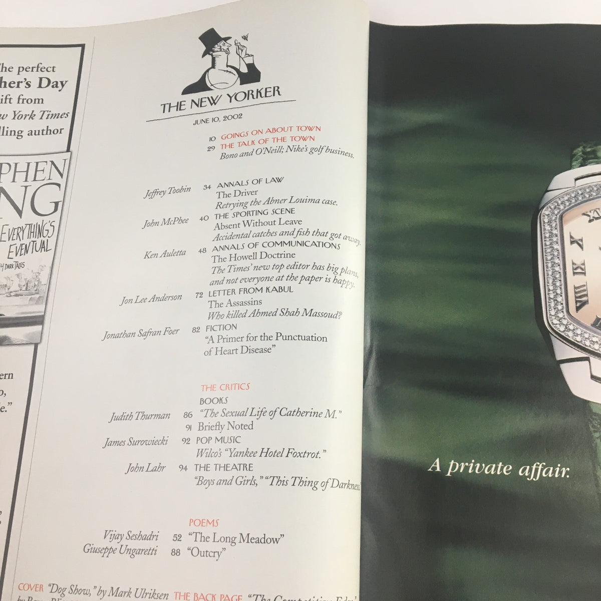 The New Yorker Full Magazine June 10, 2002 interior page displaying articles and features, providing insight into the cultural significance of the era.