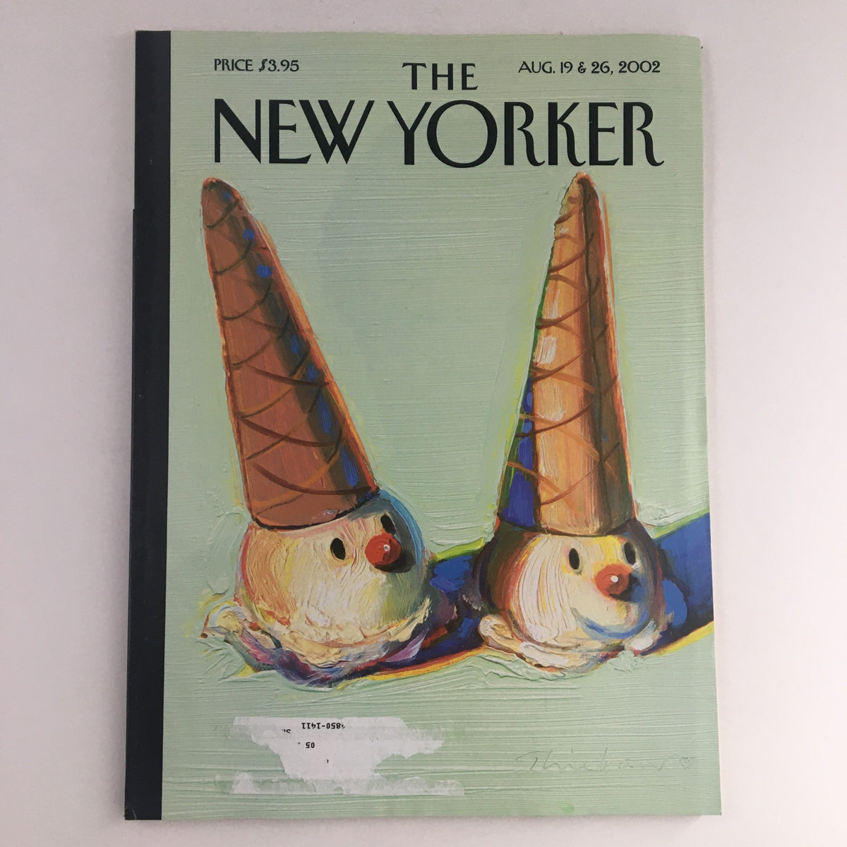 The New Yorker August 19 2002 Full Magazine Cover by Wayne Thiebaud featuring ice cream cones with a vibrant color scheme, in very good condition, priced at $3.95.