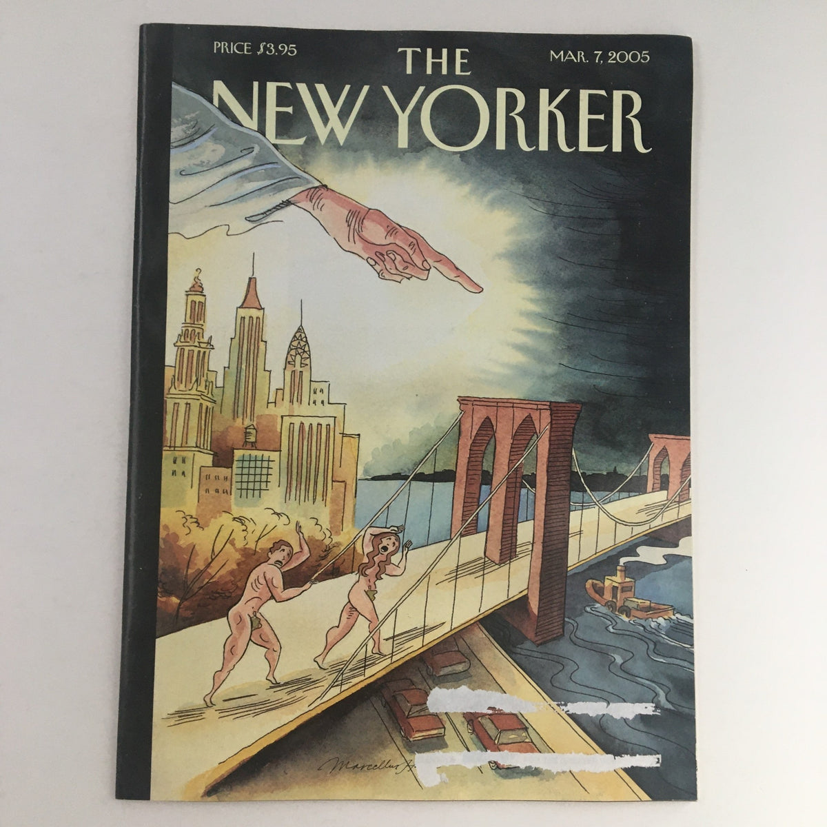 Cover of The New Yorker March 7, 2005, featuring unique artwork by Marcellus Hall, showcasing a vintage illustration of a bridge and cityscape.