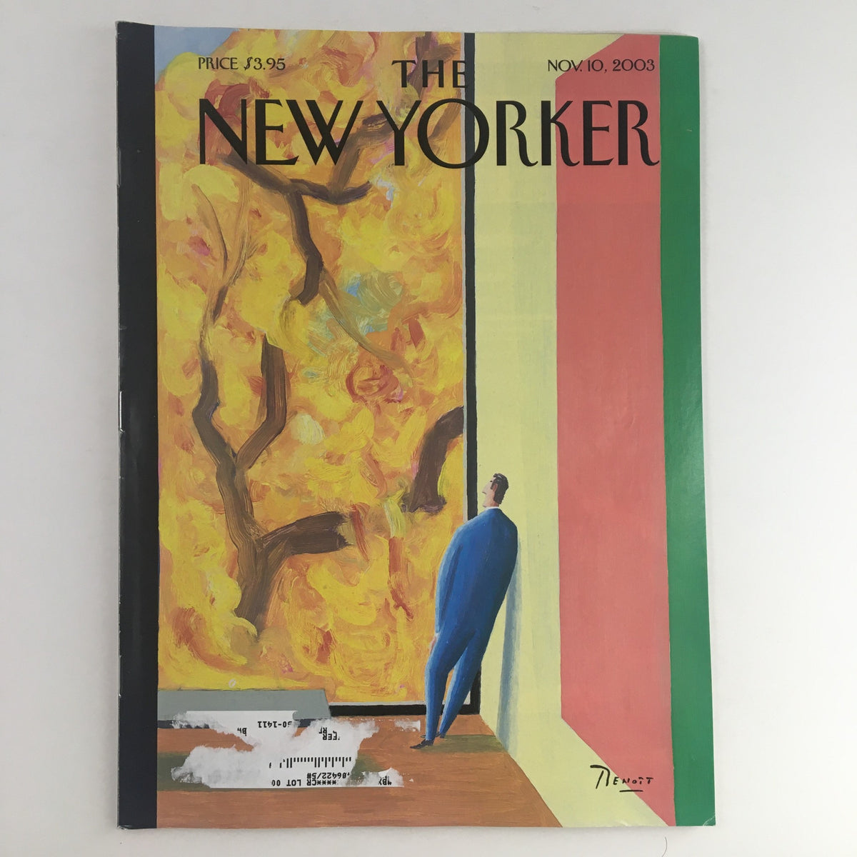 The New Yorker Full Magazine November 10, 2003 featuring the cover artwork titled 'A Pretty Picture' by Benoit van Innis, showcasing vibrant colors and a thoughtful figure standing by a large window.