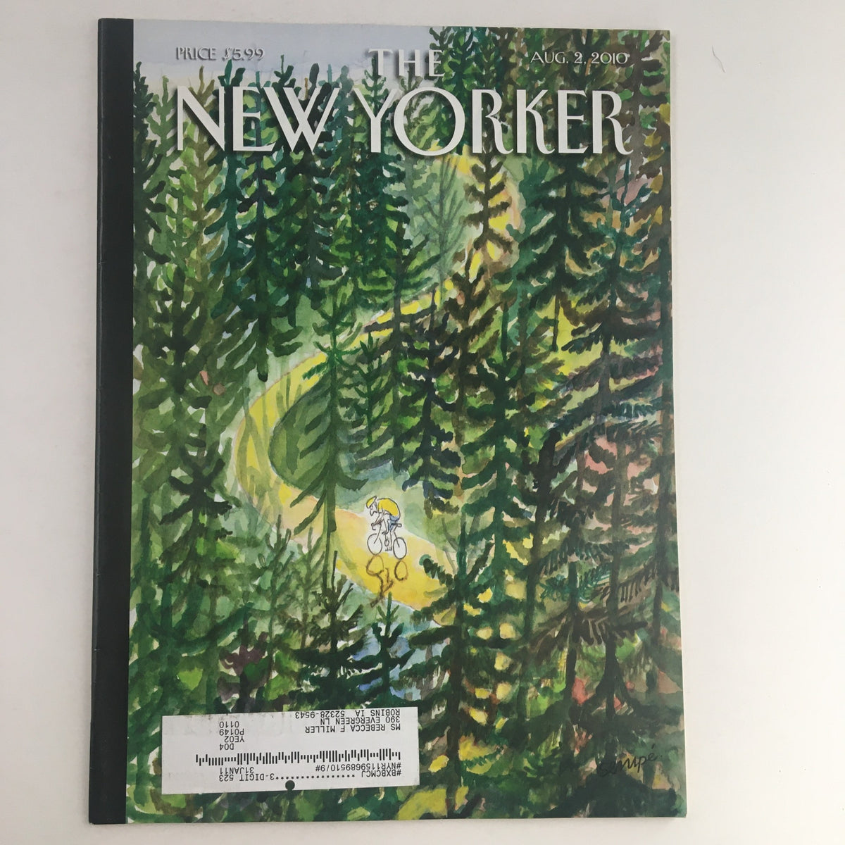 The New Yorker August 2, 2010 magazine cover featuring vibrant illustration surrounded by tall trees, designed by Jean-Jacques Sempé, showcasing the essence of vintage art and journalism.