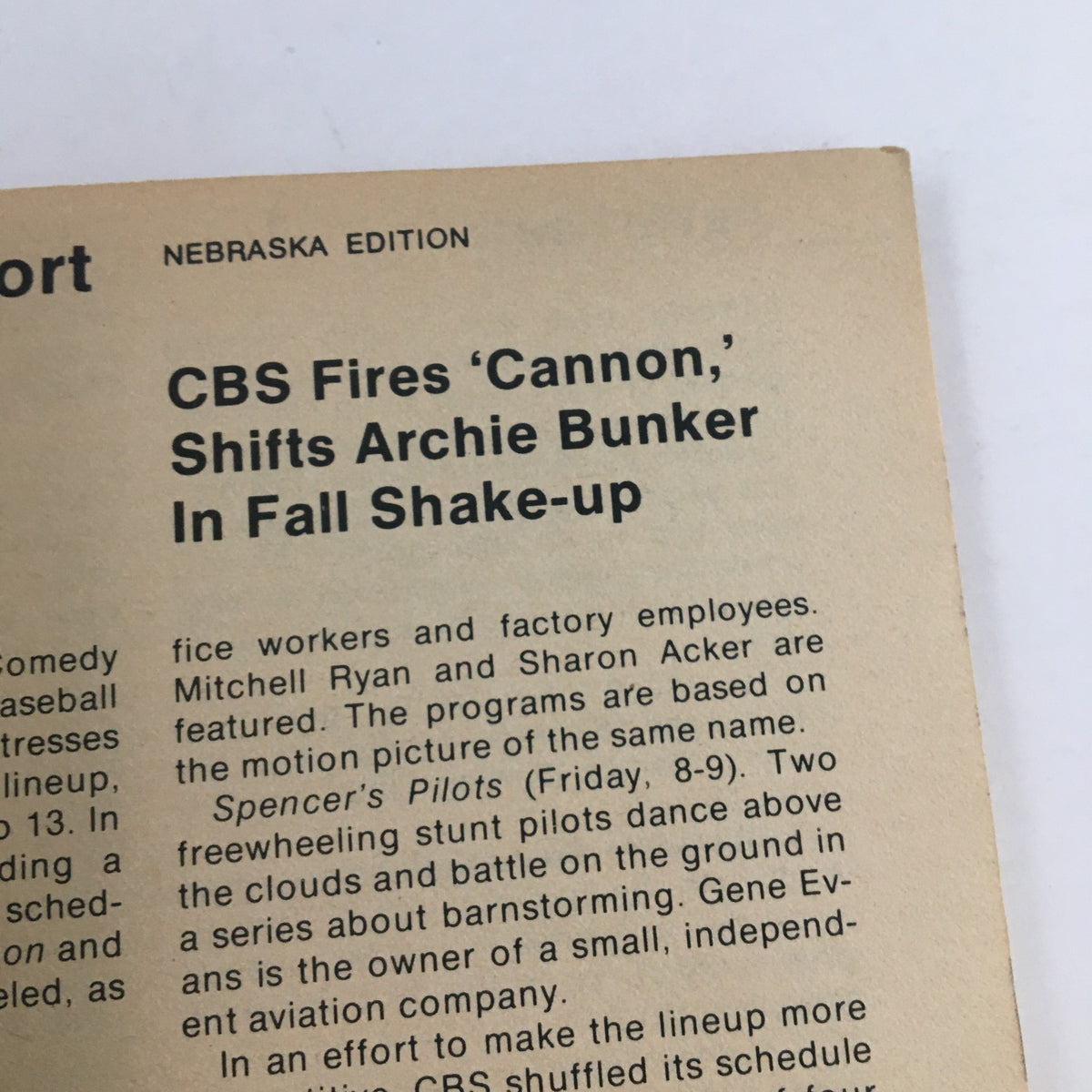 Article page from TV Guide Magazine April 17 1976 discussing CBS's programming changes. This is the Nebraska Edition.