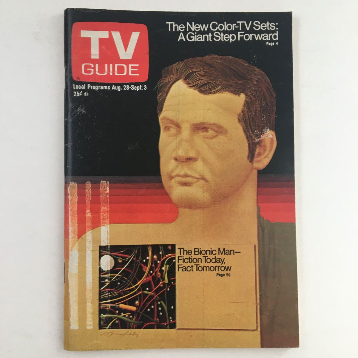 TV Guide Magazine August 28 1976 featuring The Bionic Man, Lee Majors on the cover, showcasing vintage television history.