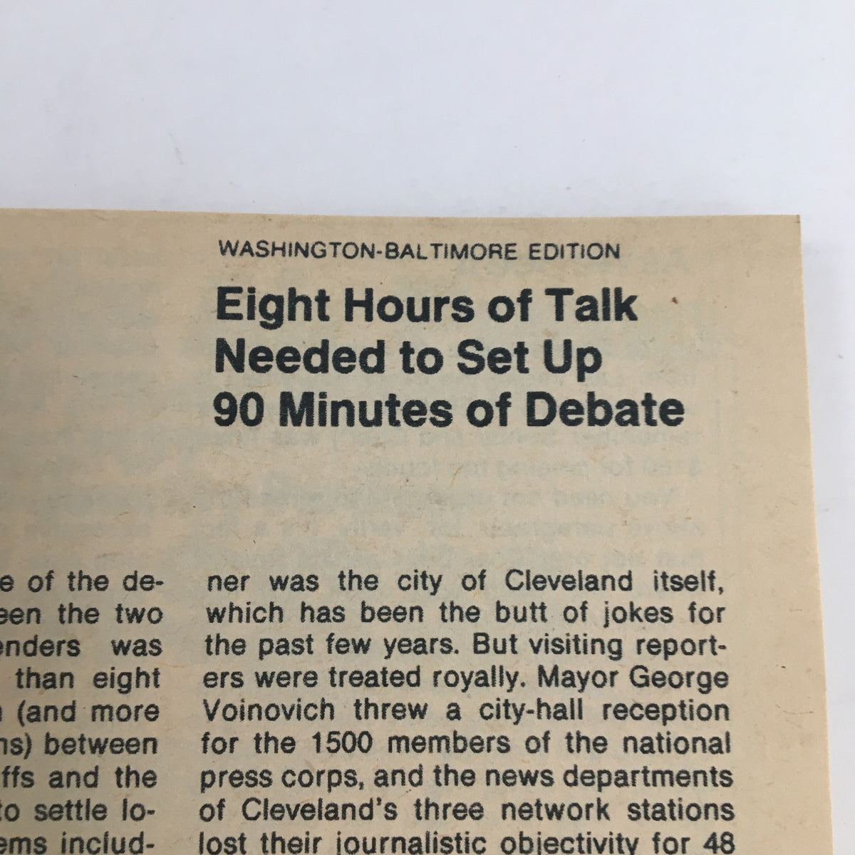 Text excerpt from TV Guide Magazine November 8 1980, Washington-Baltimore edition, discussing the preparation for a debate.