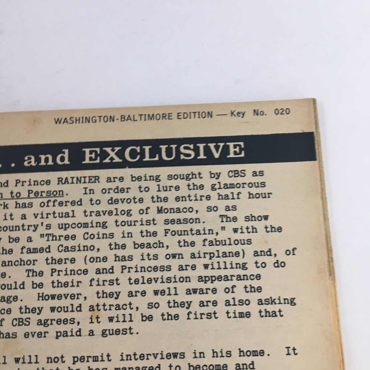 Exclusive Washington-Baltimore Edition mention from TV Guide Magazine January 16 1960, highlighting the unique content and features of the magazine.