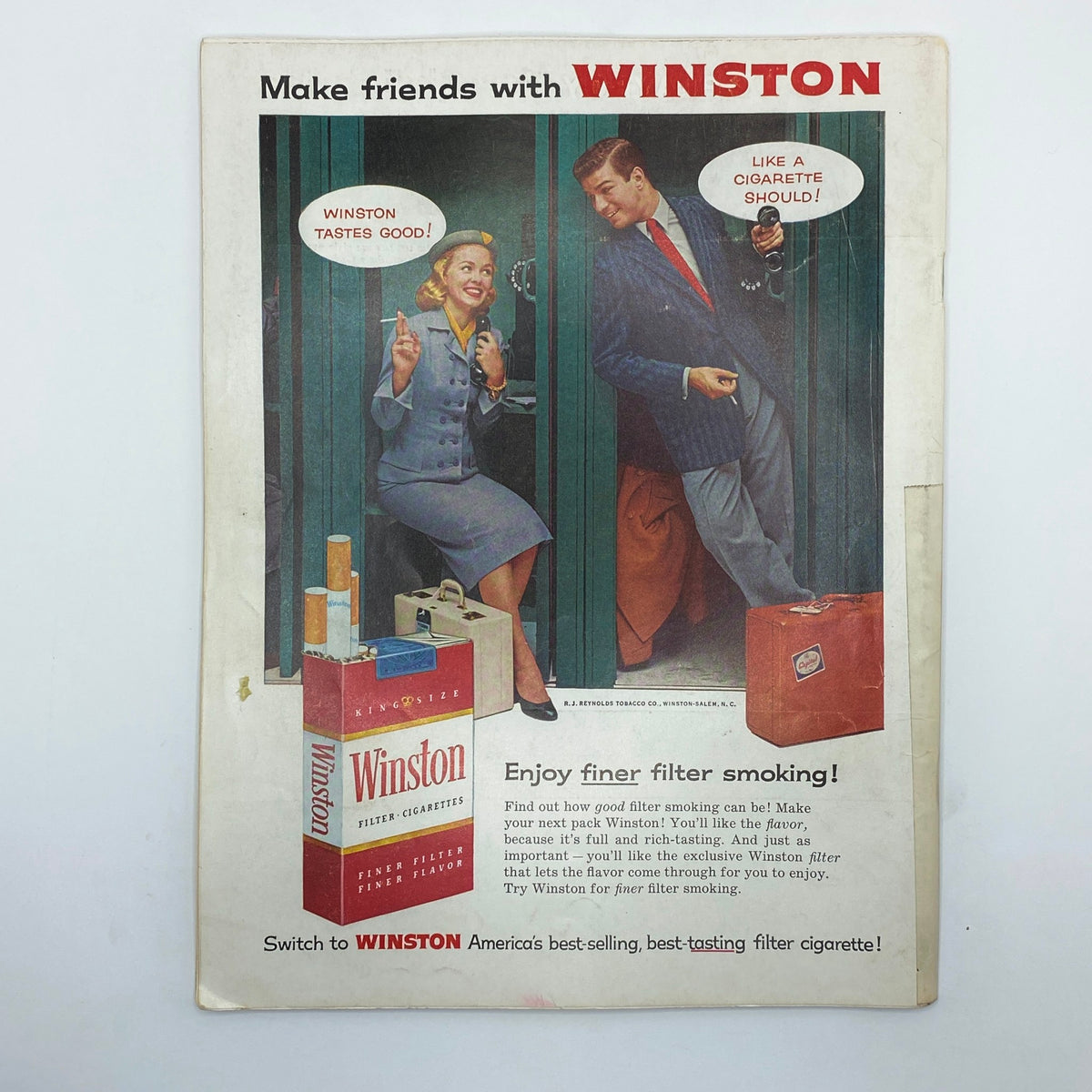 Vintage Playboy Magazine December 1956 featuring Playmate Lisa Winters with a cigarette advertisement on the back cover promoting Winston Filter Cigarettes.