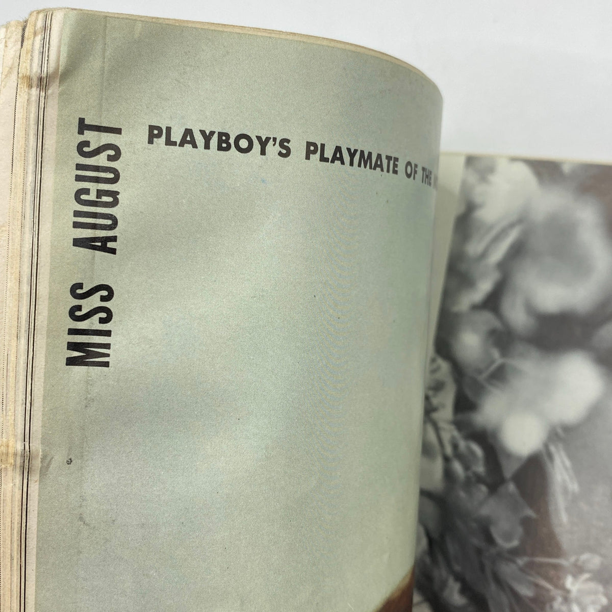 Inside page of VTG Playboy Magazine August 1960 announcing Elaine Paul as Playmate of the Month.
