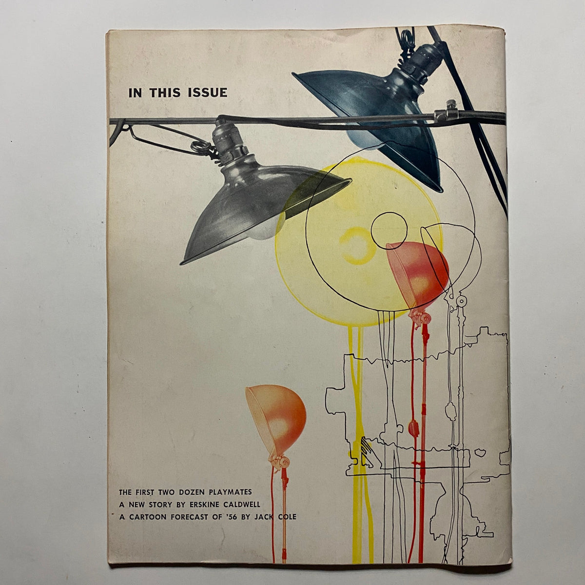 Back cover of VTG Playboy Magazine January 1956, detailing contents including features on Playmates and a new story by Erskine Caldwell.