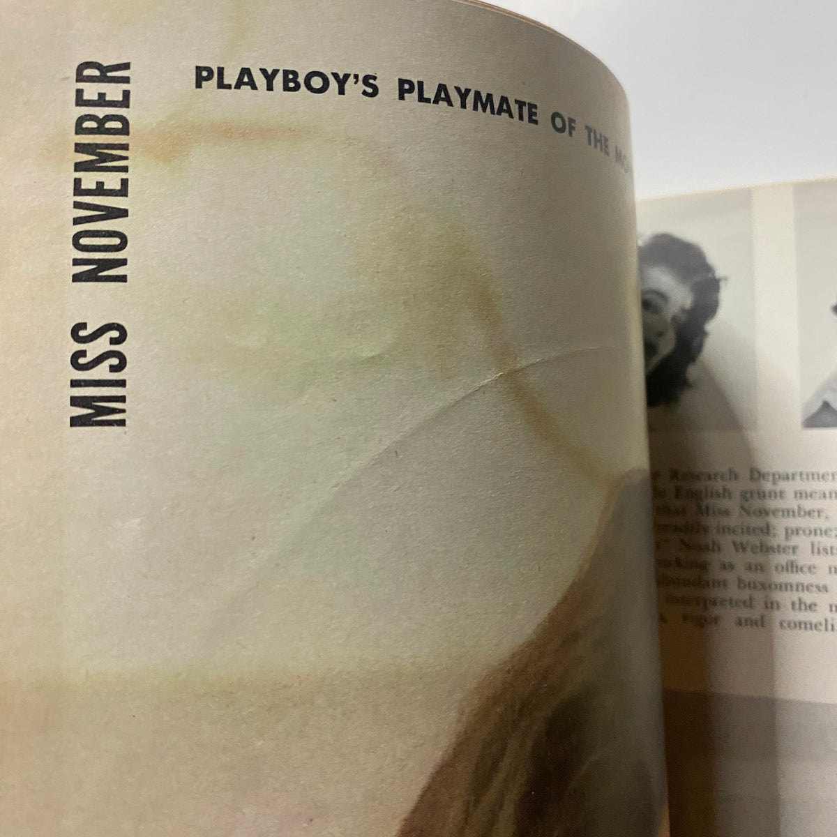 Inside page of VTG Playboy Magazine November 1956 highlighting 'Miss November' alongside the feature of Betty Blue, capturing the vintage magazine's historical charm.