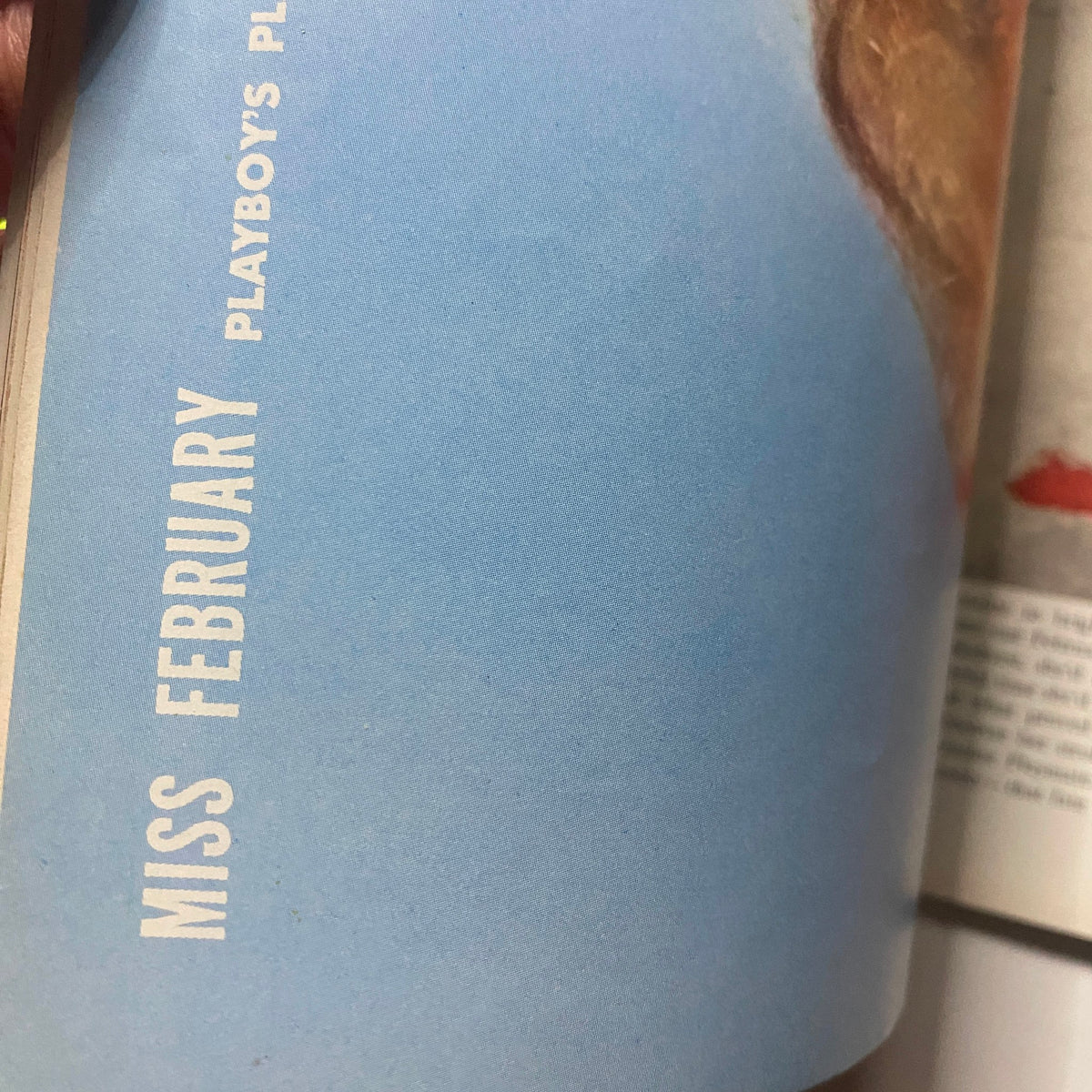 Inside page of VTG Playboy Magazine February 1959, highlighting the section 'Miss February' with a blue background, showcasing the magazine's editorial style.