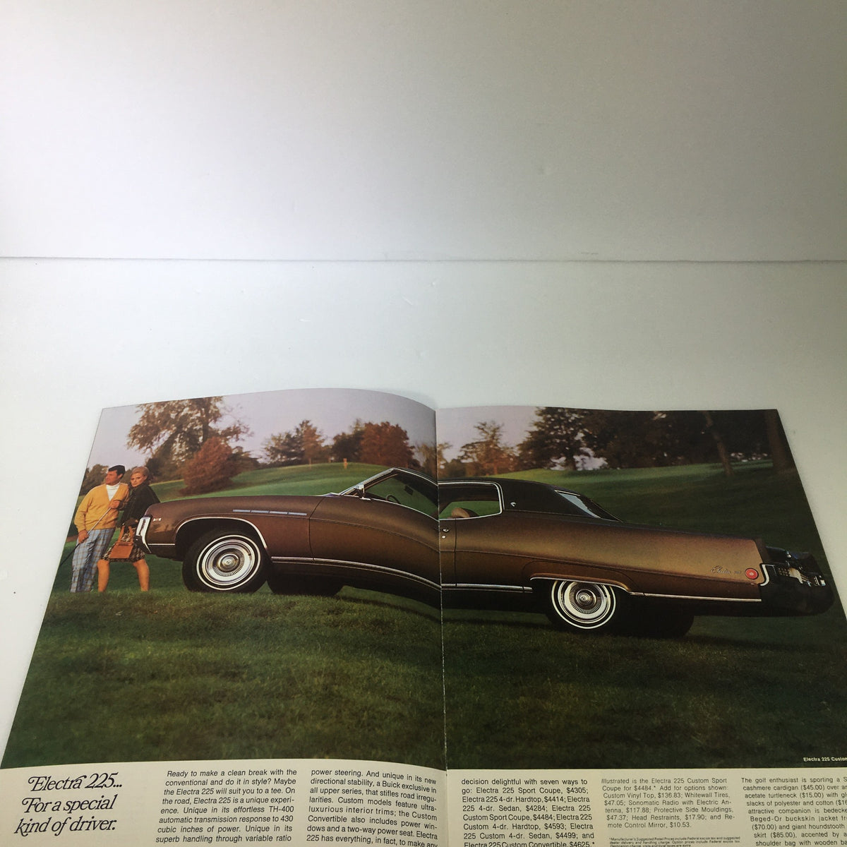 VTG 1969 Buick Motor Division Electra 225 Car Auto Brochure Catalog showcasing the vehicle on a grassy landscape with a couple admiring it.