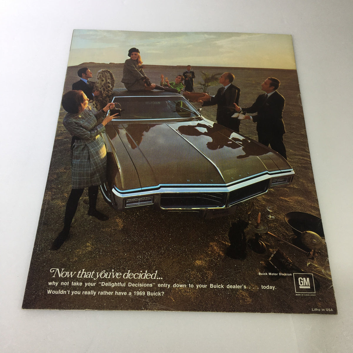 VTG 1969 Buick Motor Division Electra 225 Car Auto Brochure Catalog featuring a stylish Buick with a group of well-dressed people in a desert setting.