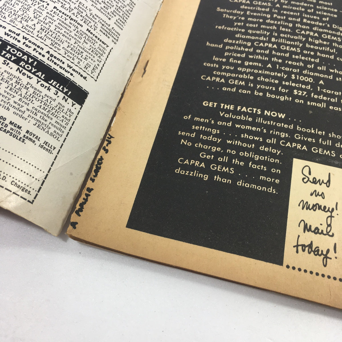 Inside view of the January 1960 Popular Screen Magazine with handwritten notes, presenting the magazine's unique character and historical context.