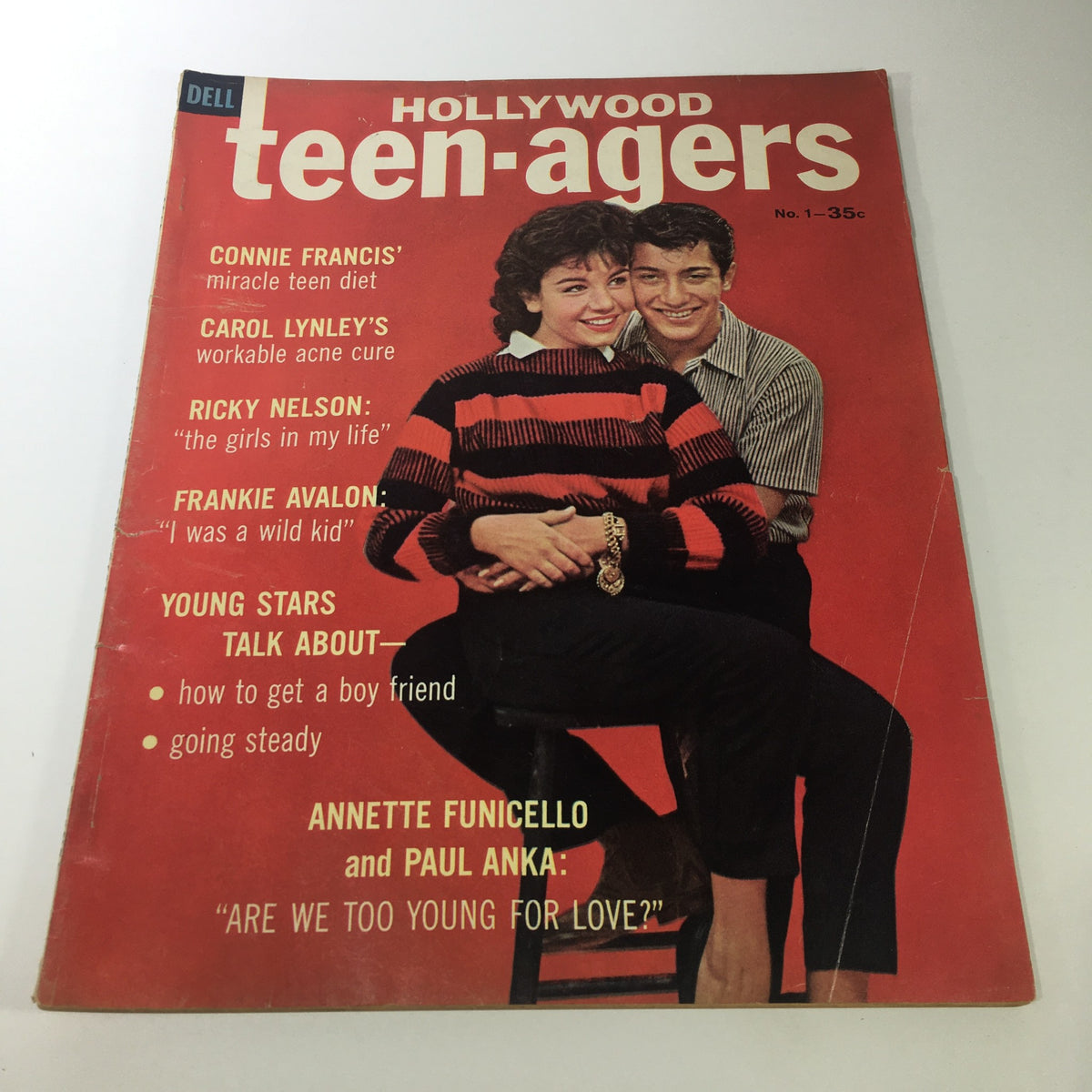 Cover of VTG Hollywood Teen-Agers Magazine No. 1 1960 featuring Annette Funicello and Paul Anka, with articles on teen stars and culture.