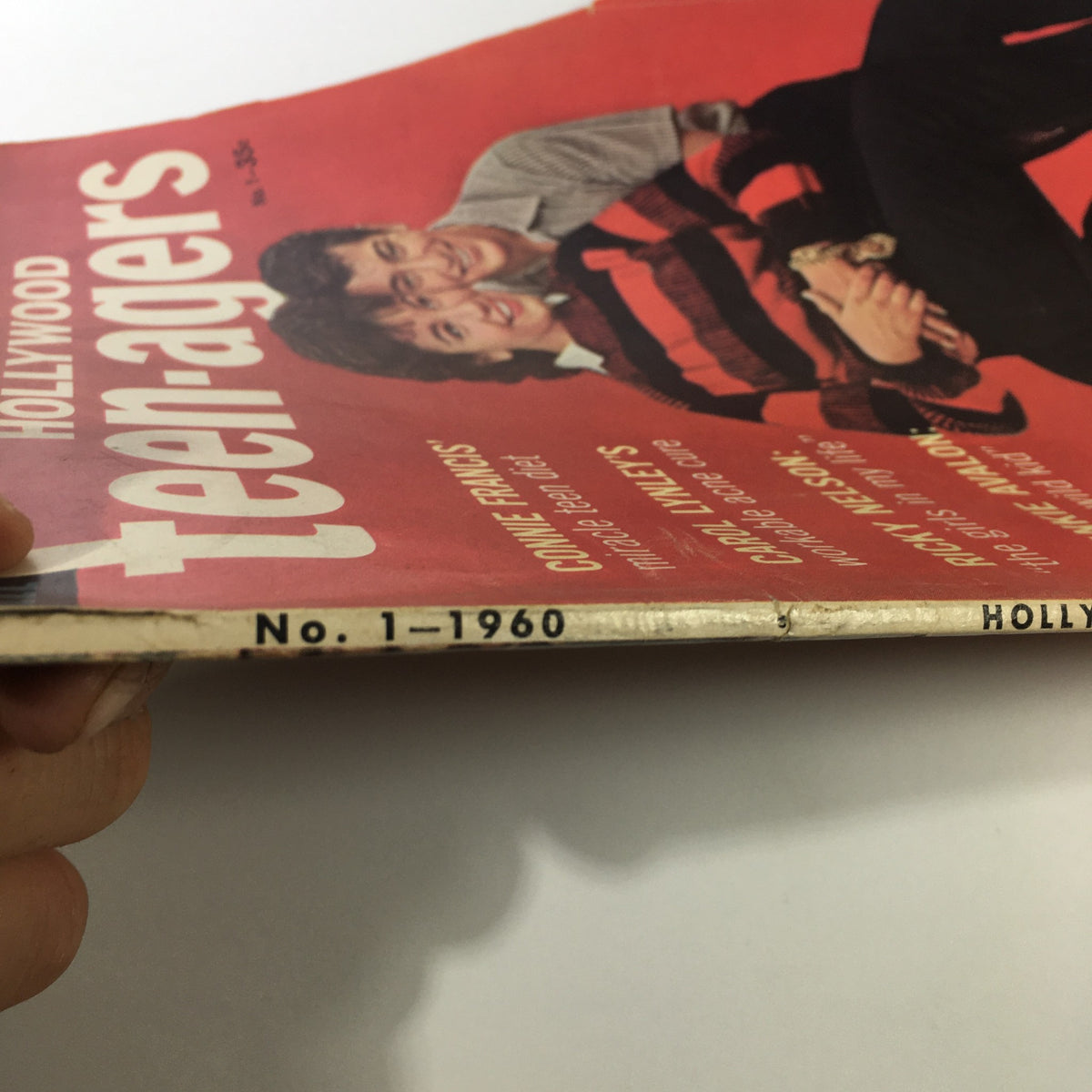 Spine of VTG Hollywood Teen-Agers Magazine No. 1 1960, showing the issue number and year, indicative of its collector's appeal.