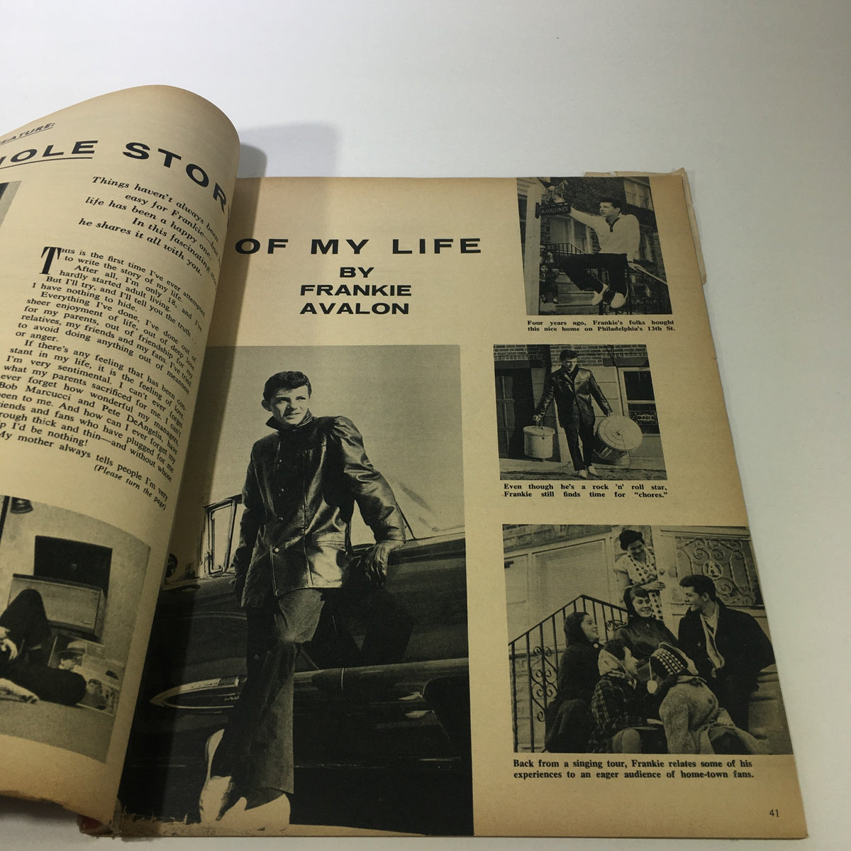 Inside page of the VTG Movie Land & TV Time Magazine May 1959 featuring an article by Frankie Avalon, accompanied by photographs and retro design.